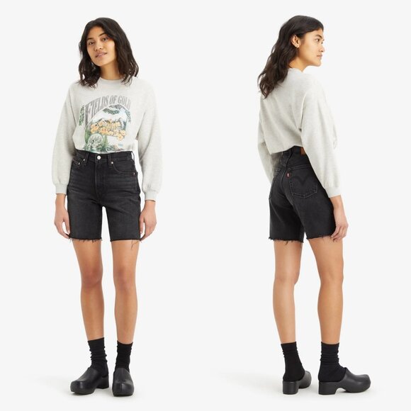 New LEVI'S Premium Ribcage Denim Jean Bermuda Shorts Women's Size 27 Black Wash - Picture 9 of 13